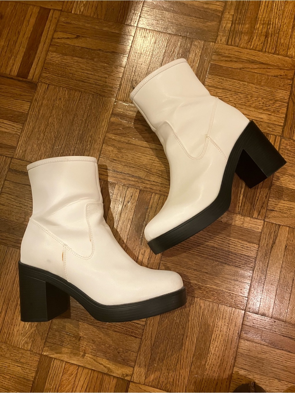 Urban Outfitters White Platform Block Heel Ankle Boots